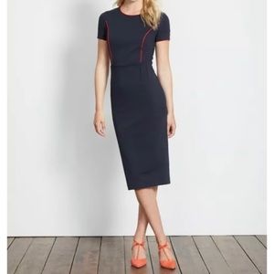 BODEN marianna ponte fitted short sleeve contrast piping dress navy blue size 10
